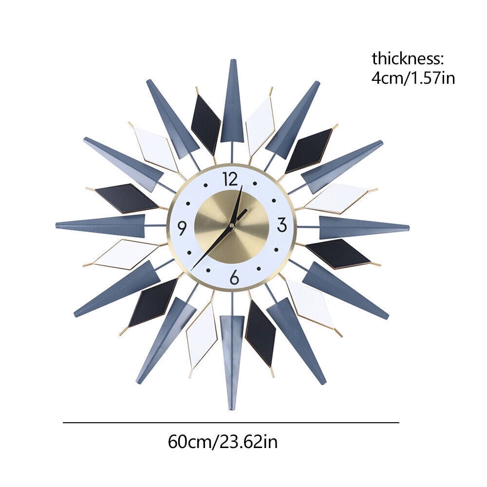 Denest Mid Century Wall Clock Large Silent Metal Starburst Wall Clock for Living Room
