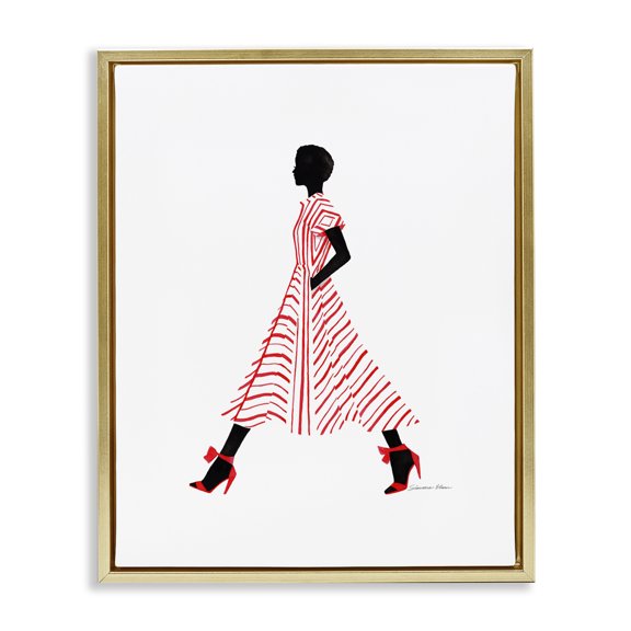 Stupell Industries Modern Trendy Girl in Red Gold Floating Frame Canvas Art, 17 x 21, by Simone Elum