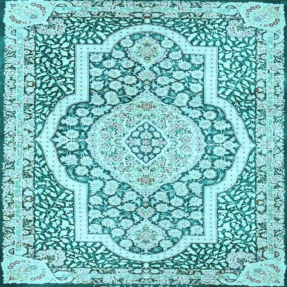 Ahgly Company Indoor Square Medallion Light Blue Traditional Area Rugs, 3' Square