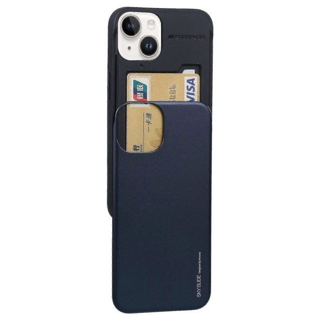 Funda para teléfono con ranura para tarjeta deslizante Goospery para iPhone 14 Plus, azul oscuro