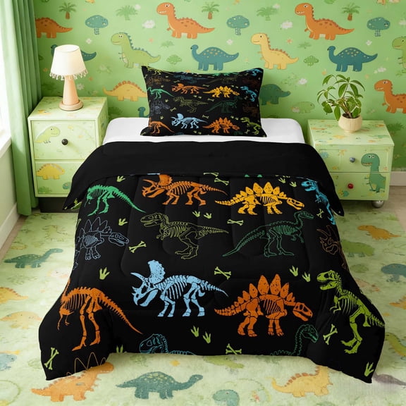 Erosebridal Colorful Dinosaur Twin Comforter Sets for Kids, Black Bedding Set