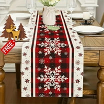 KOYPTL Christmas Table Runner White and Black Buffalo Check Plaid Snowflakes Christmas Runner 72 Inches Long Waterproofs Durable,Christmas Decorations for Xmas Holiday Kitchen Dining Party Home Decor