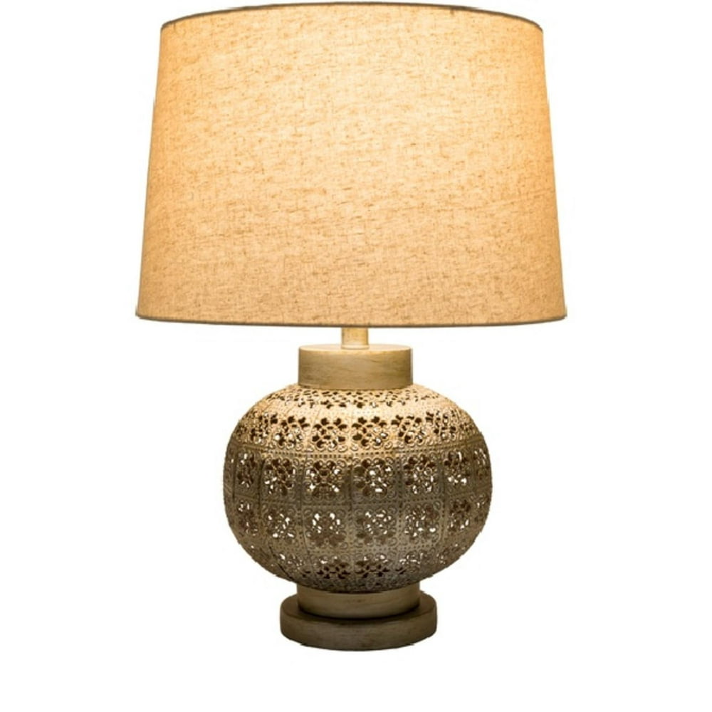 23" Olney Floral CutOut Champagne Metal Table Lamp with Beige Barrel