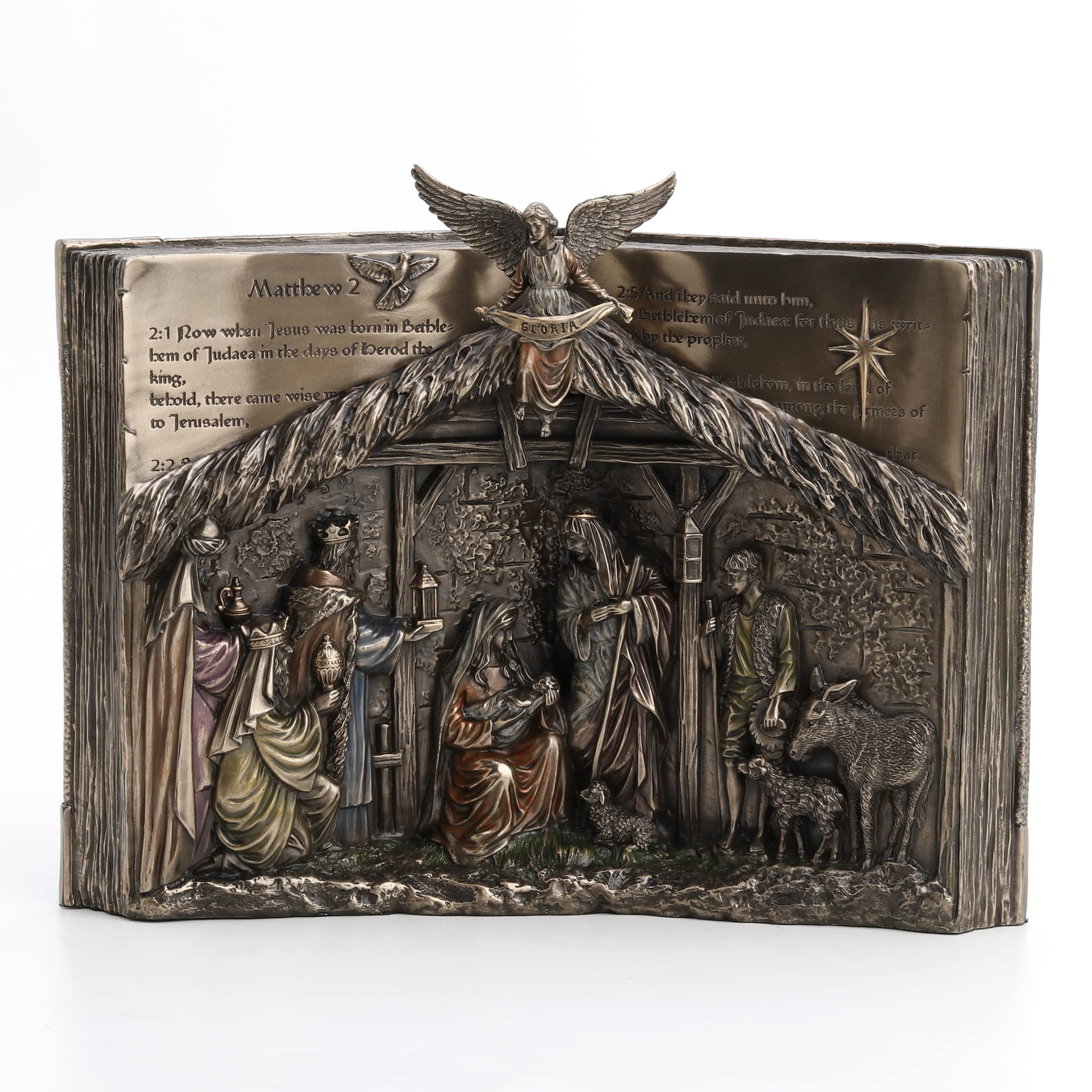 Veronese Design 9 Holy Bible Nativity Stand Resin Sculpture Bronze Finish Religious Gift