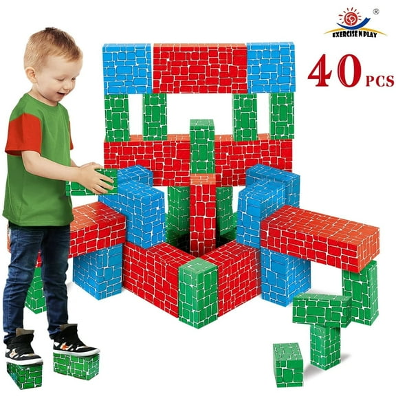 Exercise N Play Jumbo Blocks Set Durability 3 to 6 Years Extra-Thick Cardboard, 40 Pieces