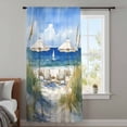 thumbnail image 4 of Coastal Nautical Wave Sheer Curtains 45 Inches Long, Ocean Oil Painting Beach Plant Light Filering Curtains, Breathable Simi Curtain Privacy Drapes for Kitchen Bathroom Small Window Treatment, 4 of 9