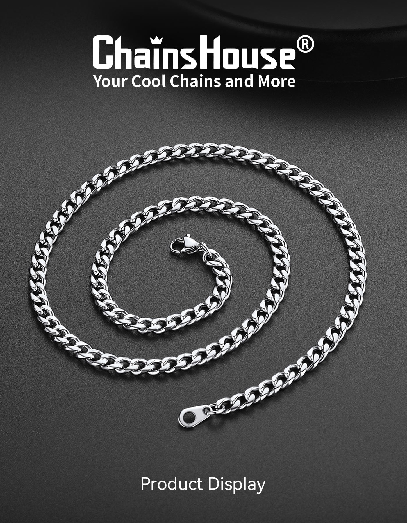 ChainsHouse 4MM Stainless Steel Cuban Link Chain Necklace for Women Men Durable Silver Chains for Father's Day Christmas Valentines Jewelry Gift,22''