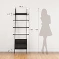 thumbnail image 3 of Blanket Ladder, 5-Tier Farmhouse Wooden Rack with Synthetic Leather Pocket, 4 Removable Hooks, Decorative Leaning Ladder Shelf, Black, 3 of 8
