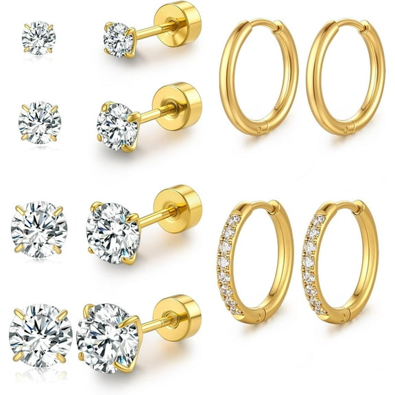 Flat Back Stud Earrings for Women Men, Surgical Stainless Steel Earrings, Small Hoop Earrings, Multiple Piercing Earrings Set, Lightweight Mini Cute Dainty Trendy Jewelry Set Gifts