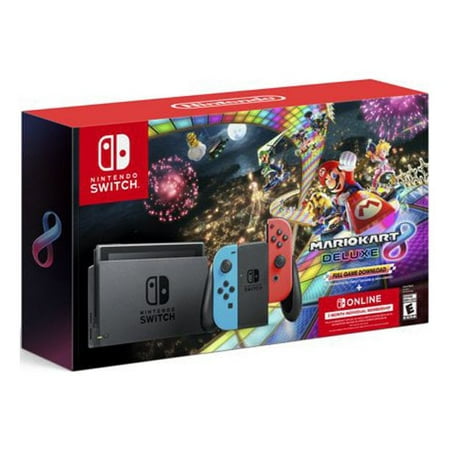 Nintendo Switch with Blue & Red Joy-Con, Mario Kart 8 Deluxe(Full Game Download) & 3-Month Membership Bundle