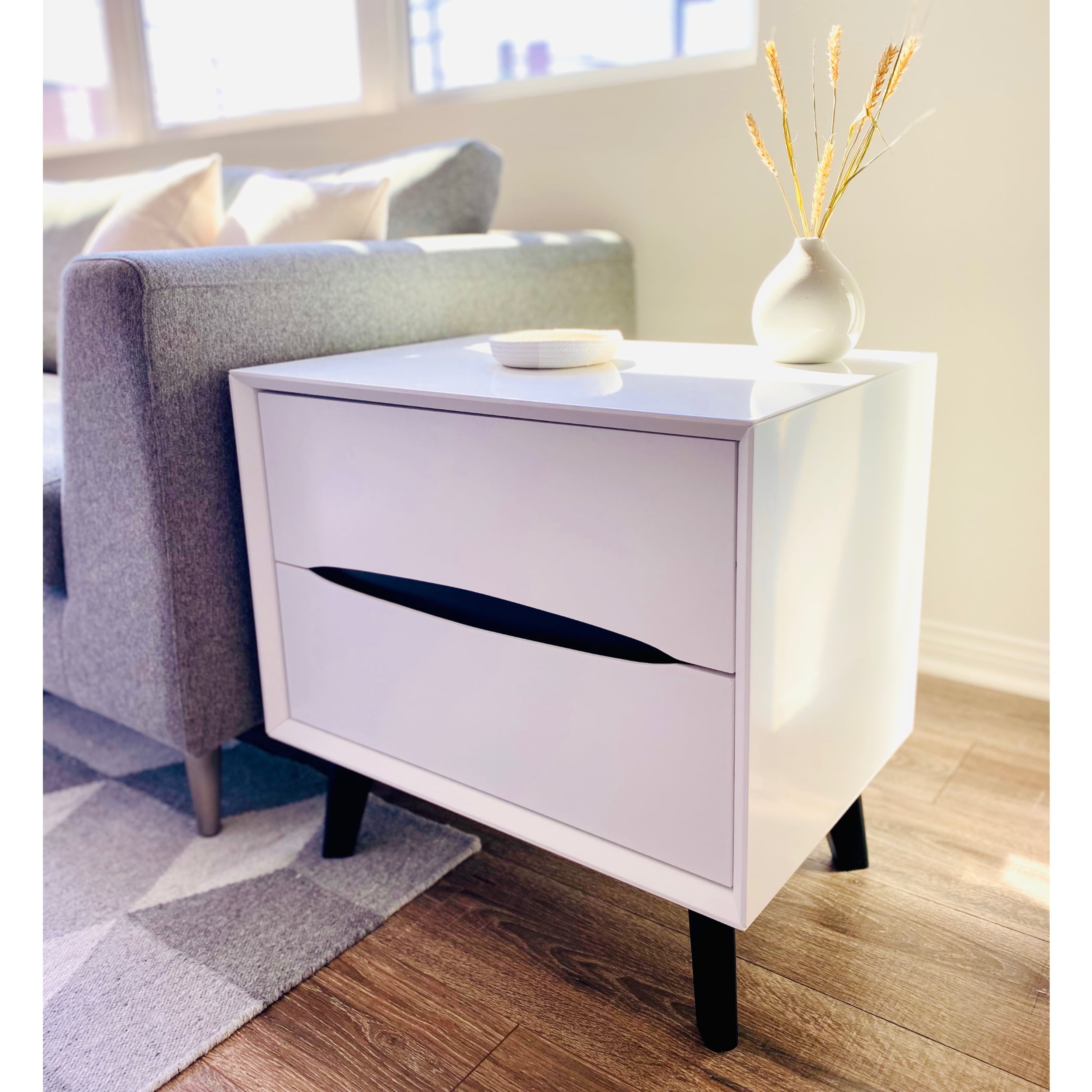 Aurora Mid Century Modern 2 Drawer Nightstand End Table White Walmart Com Walmart Com