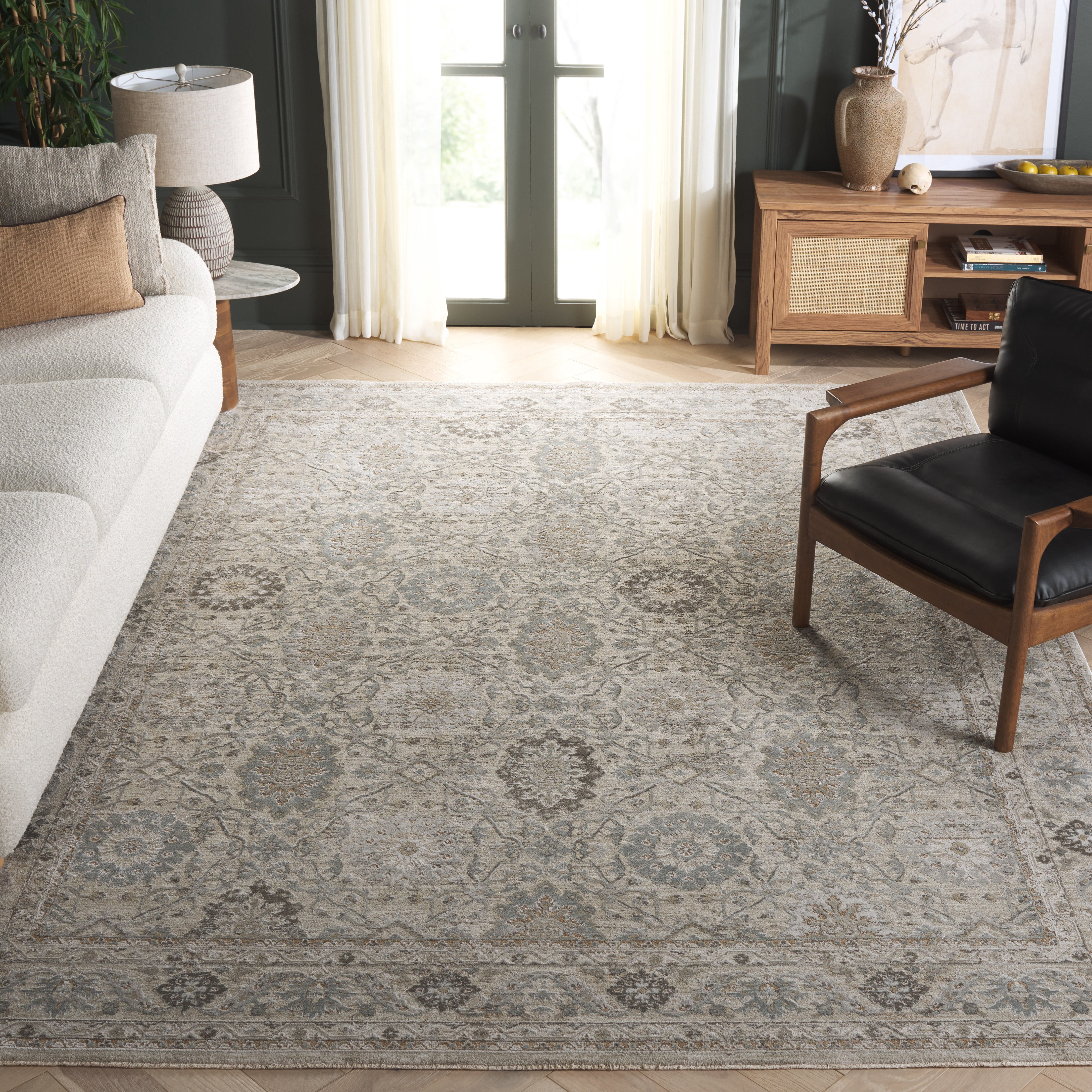 SAFAVIEH Tulip Caelan Oriental Area Rug, Grey/Beige, 9' x 12'