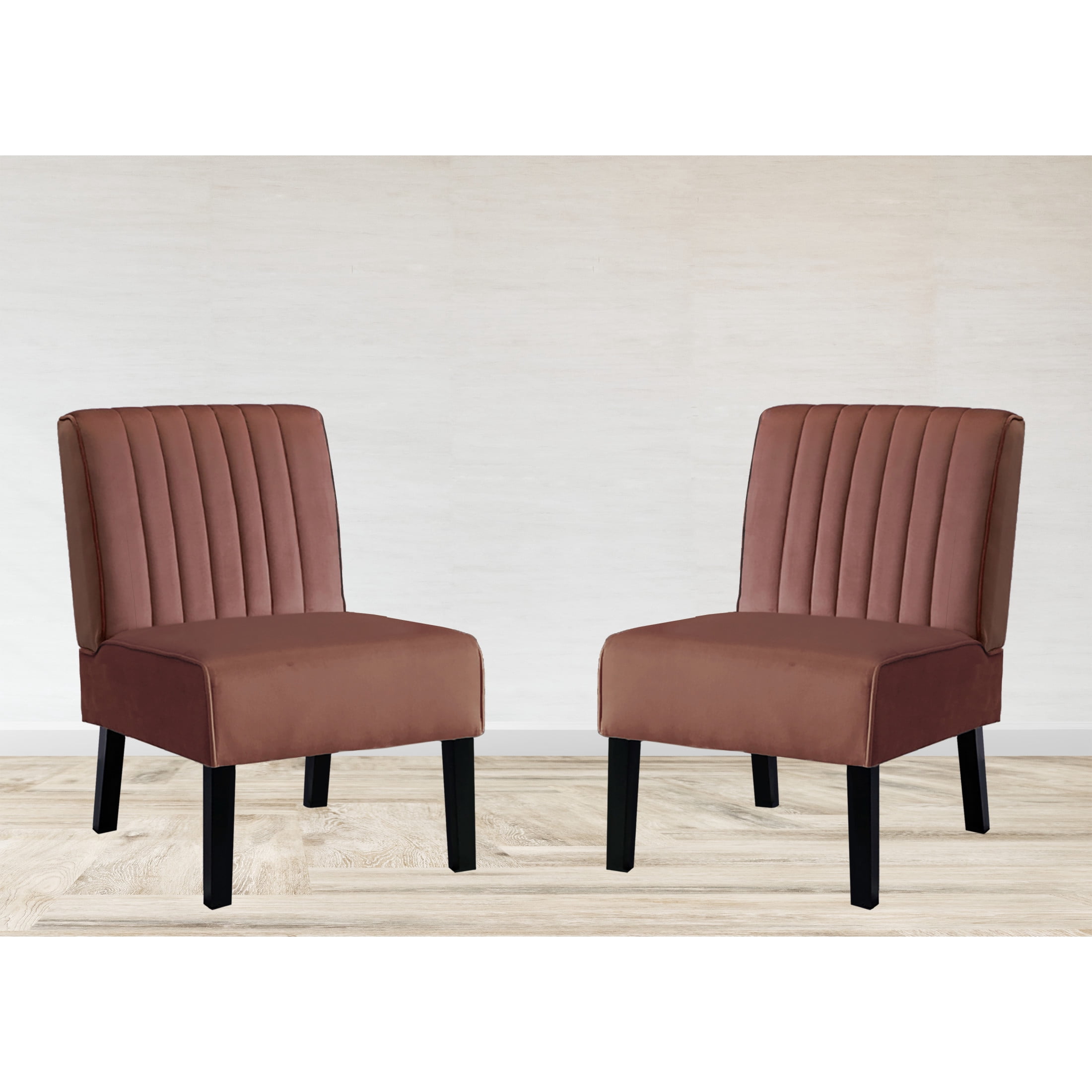 GDF Studio 29.5" Mid-Century Modern Accent Chairs Set of 2 with Channel Tufted Velvet Upholstery, Rose