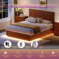 thumbnail image 2 of Luckynote Queen Size Bed Frame with LED Lights, Modern Wooden Corrugated Curved Lines, Convex Groove Board Design, Walnut., 2 of 8