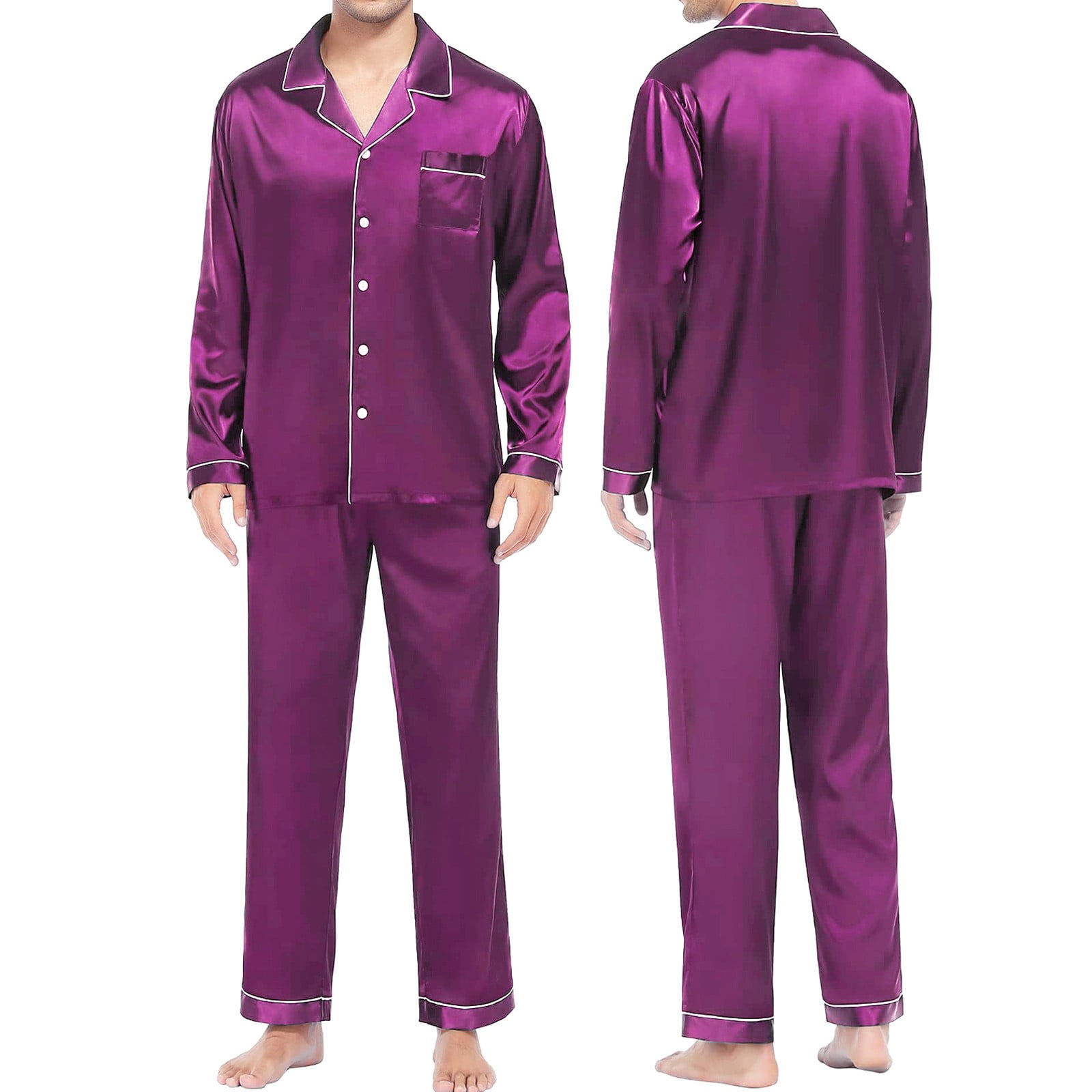 DondPO Womens Pajamas,Silk Pajamas for Women Men's Casual Pyjamas Long Sleeve Blouse Button Silk Satin Two Piece Sleepwear Suit Pant Pyjama Pajama Sets for Women 2 Piece,Pj Sets for Woman Purple 4XL