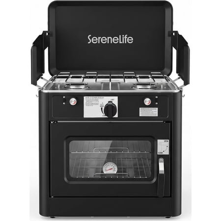 SereneLife 3-in-1 Camping Stove Oven Combo – Portable Camp Oven with 2 Burners, Piezo Ignition & Temperature Control, Compact Outdoor Cooker for Camping, RV & Tailgating