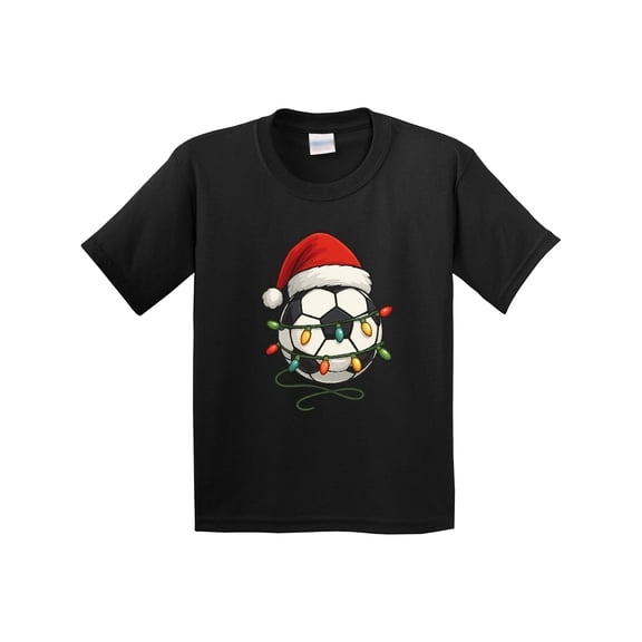 Inktastic Soccer Ball Christmas Lights Santa Hat Youth T-Shirt