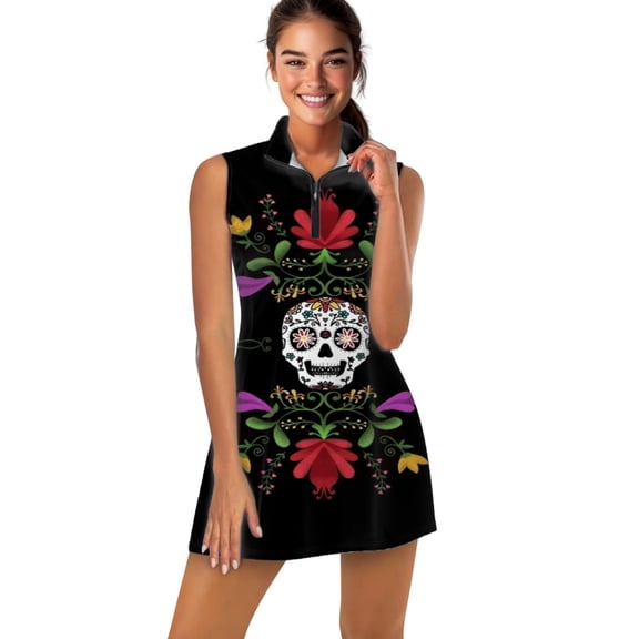 Sugar Skull Sports Dresses Women Tennis Dress Outdoor Badminton Golf Quick-Drying And Breathable Sports Dress