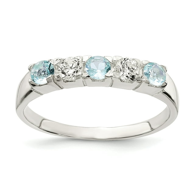 925 Sterling Silver Light Blue and White Cubic Zirconia Ring