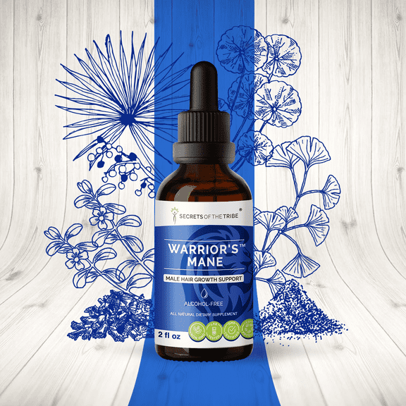 Secrets Of The Tribe Warrior's Mane Blend Tincture Dietary Supplement, Natural Extract, Made from Brahmi, Red Sage, Saw Palmetto, Fo-Ti Root, Gotu Kola, Ginkgo 2 oz