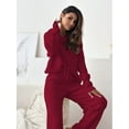 thumbnail image 4 of Women's Outfit Sets Corduroy Fall Fashion Solid Knitted Round Neck Long Sleeve Casual Pants Set, 4 of 7