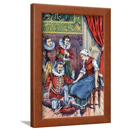 Illustration of Cinderella Trying on the Glass Slipper Framed Print Wall Art By Stefano Bianchetti