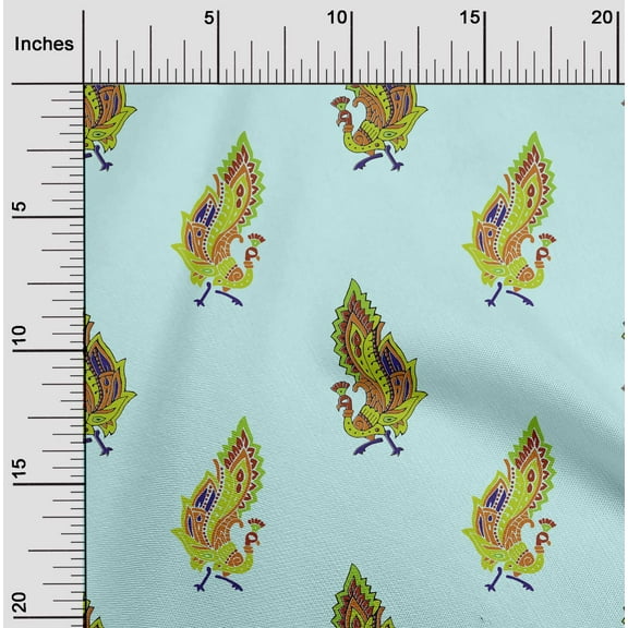 oneOone Cotton Jersey Baby Blue Fabric Peacock Block Craft Projects Decor Fabric Printed By The Yard 58 Inch Wide