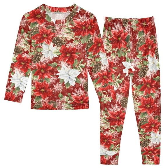 Christmas Poinsettia Cotton Pajamas 2 Piece Set Sleepwear Soft and Comfortable Homewear Nightwear