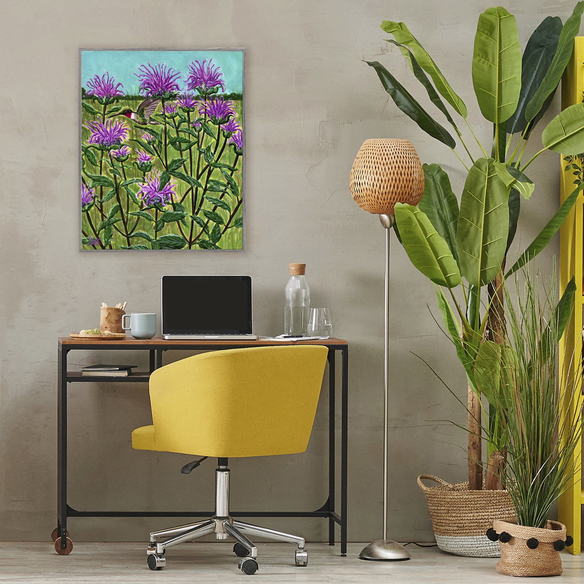 Stupell Industries Ruby Throated Hummingbird & Beebalm Gray Framed Giclee Art, design by Sarah Waldron Kimball