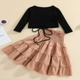 thumbnail image 3 of Enfants Bébé Petite Fille Jupe Tenue Col Rond Manches Longues Tops Puff Plissé Automne Jupe Longue Ensembles, 3 of 6
