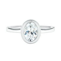Rosec Jewels Oval Engagement Ring 1 ct - Lab Diamond Solitaire Ring 6x8 mm - Bezel Set - EF-VS Grade, 925 Sterling Silver, US 4.00