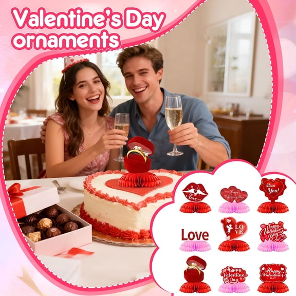 XIBUFE 2.2In Red Valentines Centerpieces for Tables - Pack of 9 | 3D Valentine Honeycomb Centerpieces,Valentines Day Decorations | Valentines Table Centerpieces,Valentines Day Table Decorations