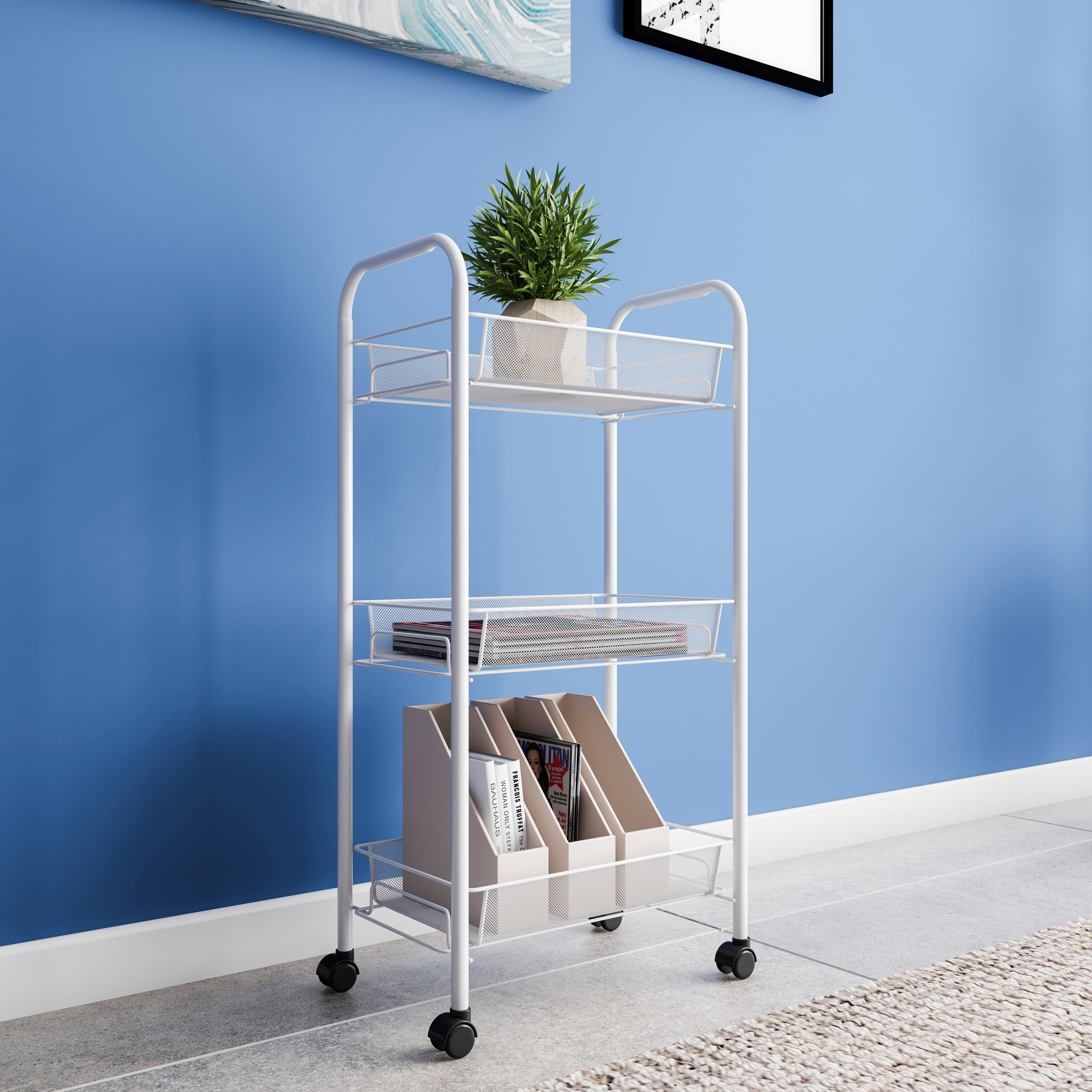 3-Tiered Narrow Rolling Storage Shelves - Mobile Space Saving Utility Organizer Cart for Kitchen, Bathroom, Laundry, Garage or Office by Lavish Home