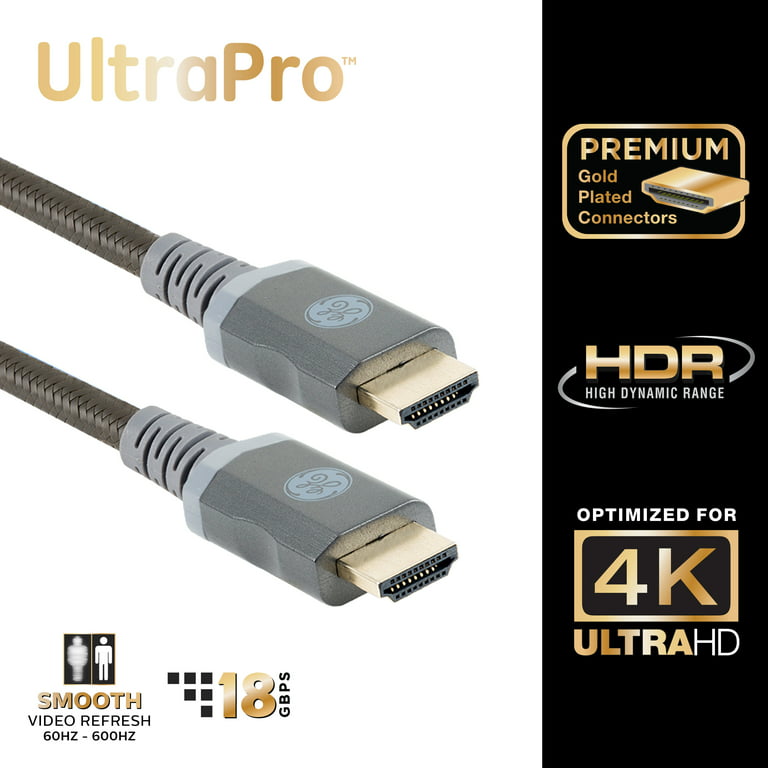 GE 4ft 4K HDMI 2.0 Cable with Built-in Ethernet, Gold-plated connectors,  48719 