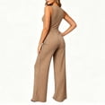 thumbnail image 6 of Women's 2 Piece Business Casual Outfits Striped Button Up Sleeveless Tank Tops with Pants Comfy Set Khaki L(L), 6 of 8