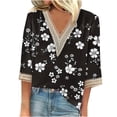 thumbnail image 2 of Weiqiqre Summer Fashion Tops for Women Floral Printed Lace V-Neck 3/4 Sleevet Casual T-shirt Blouse, 2 of 5