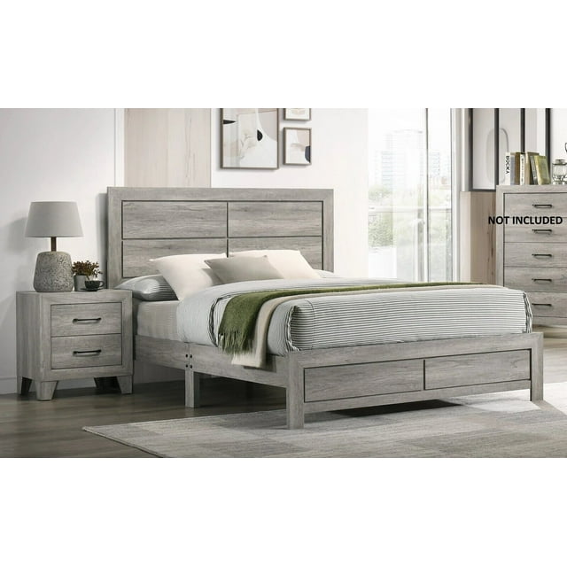 Contemporary 3pc Full Size Platform Bedroom Set Gray Finish Bed and