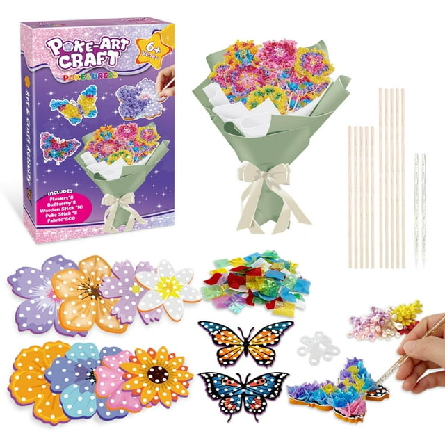 Kit de Manualidades Britik Poke Art Ramo de Flores para Niños 8-12