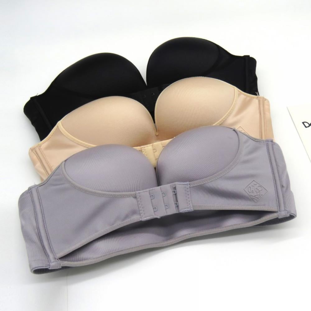 Brand Clearance! Women Strapless Padded Bra Gather Bra Super Push Up Bra  Charming Lingerie Invisible Brassiere With Adjustable Shoudler Front  Closure