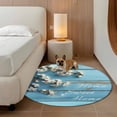 thumbnail image 3 of Farmhouse Wooden Grain Round Area Rugs Collection 8', Vintage Shabby Chic Flower Blue Non Slip Indoor Circular Throw Runner Rug Floor Mat Carpet for Living Room Dining Table Bedroom Nursery, 3 of 9