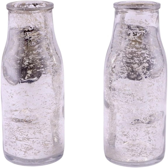 Hosley Set of 2, Glass Silver Glass Bottle, 5.5" High. Ideal Gift for Wedding, Floral Vase, Party, Home Decor, Office, Spa