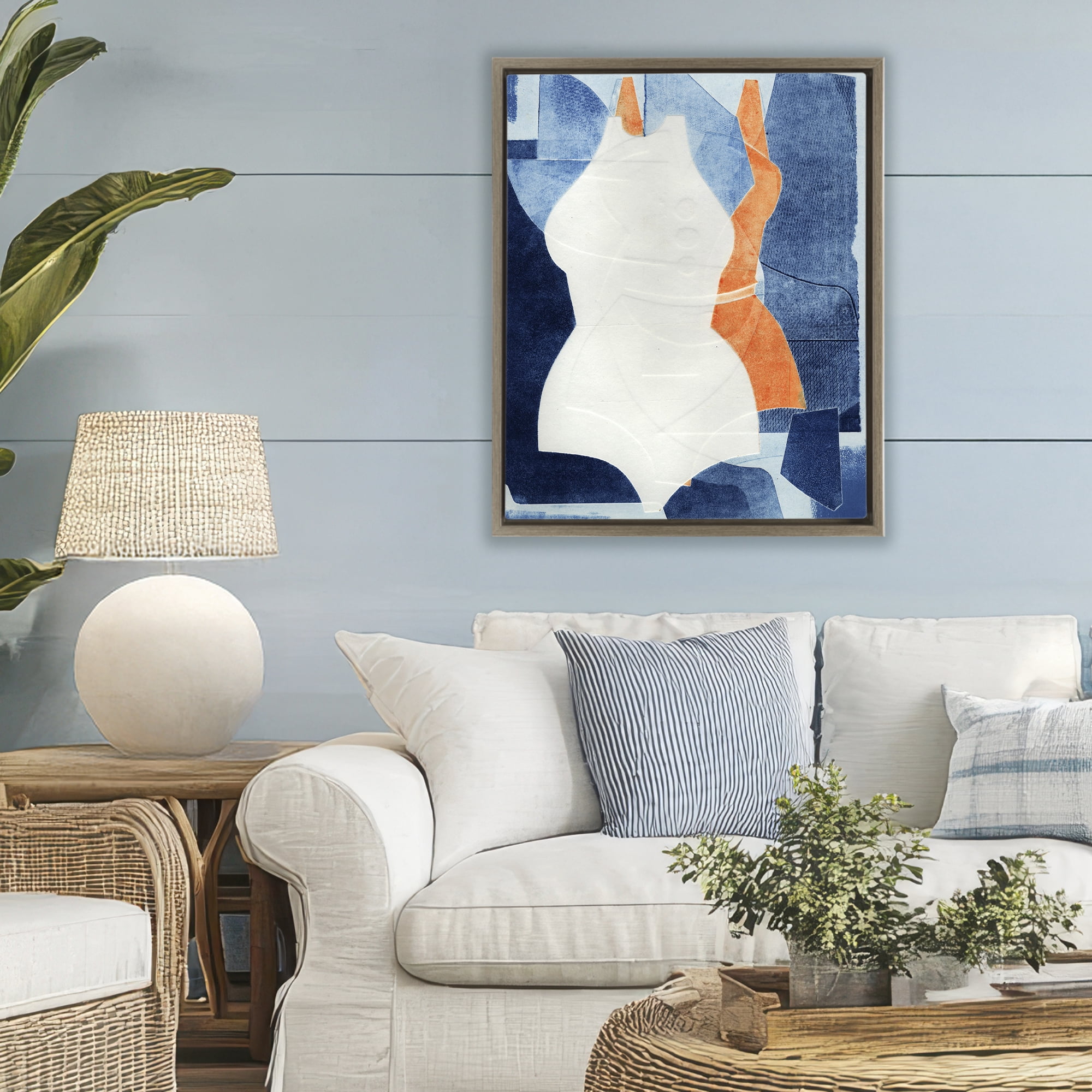 Stupell Industries Abstract Fashion Shapes Blue Brown Framed Floater Canvas Wall Art, design by Stacy Milrany