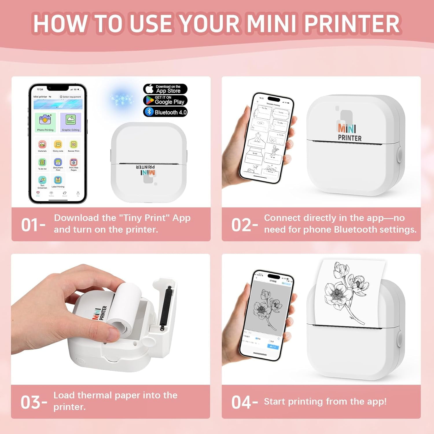 Sticker Printer - Bluetooth Inkless Printer&Sticker Maker with 13 Rolls Paper,Wireless Thermal Printer for iPhone/Android,Compact Print Pod for Notes,Journals,DIY,Kids Crafts&Unique Gift