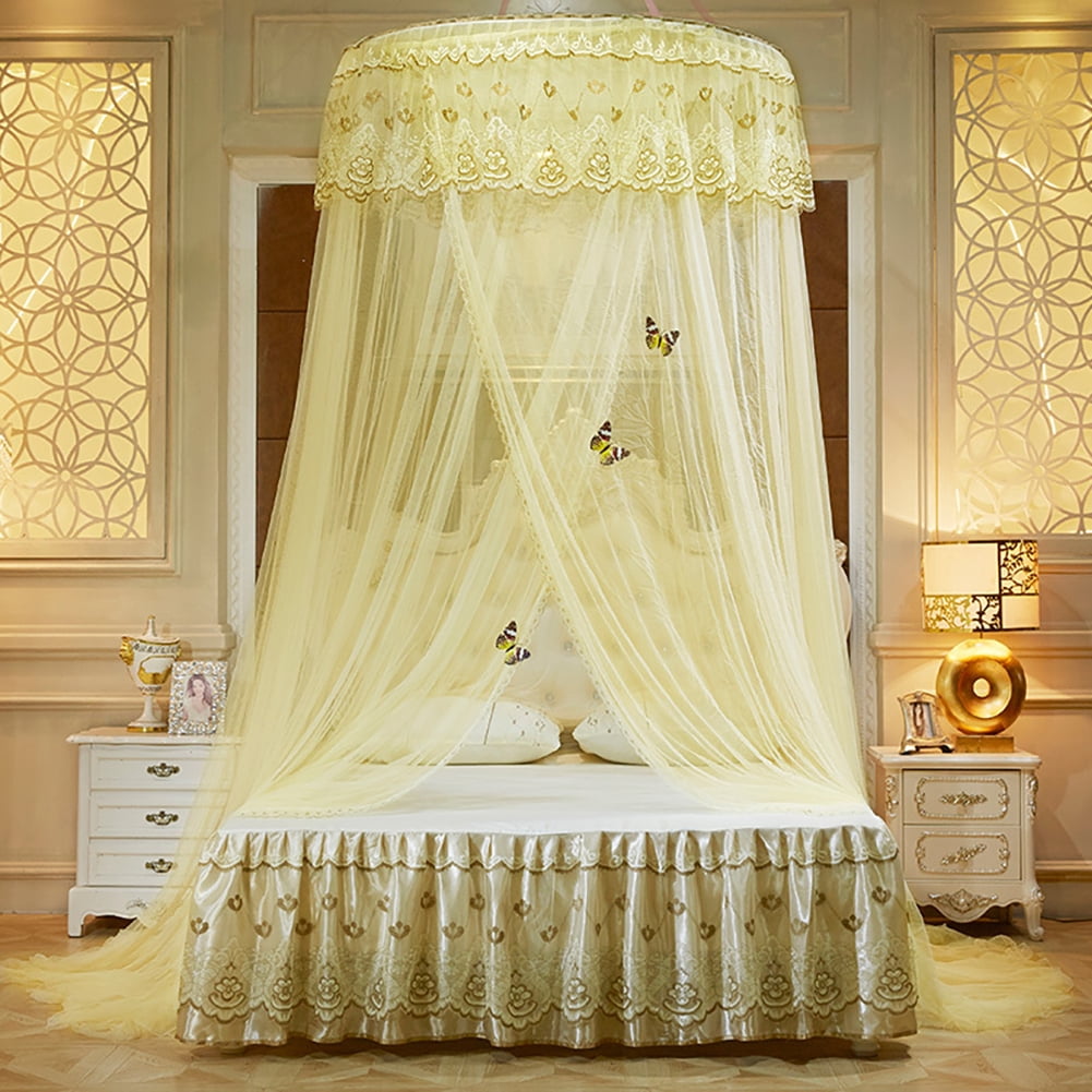 CSCHome Girls Bedspread Bedroom Decor, Princess Lace Lace Room Decor Bed Curtain Bed Canopy (Yellow)