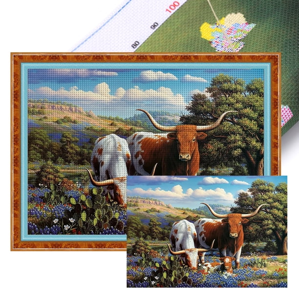 Kit Punto Cruz Vaca Impreso Hilo Algodón Ecológico Bordado Arte 60x45cm 11CT