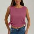 thumbnail image 2 of Wyobmus Women's Going Out Tank Tops Casual Round Neck Sleeveless Side Split T-Shirt Blouse Loose Tie Knotted Basic Tops A-Burgundy, 2 of 7