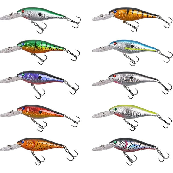 Topwater Fishing Lures Hard Bait Minnow Crankbait with Treble Hooks 3D Fishing Eyes Life-Like Swimbait 10pcs