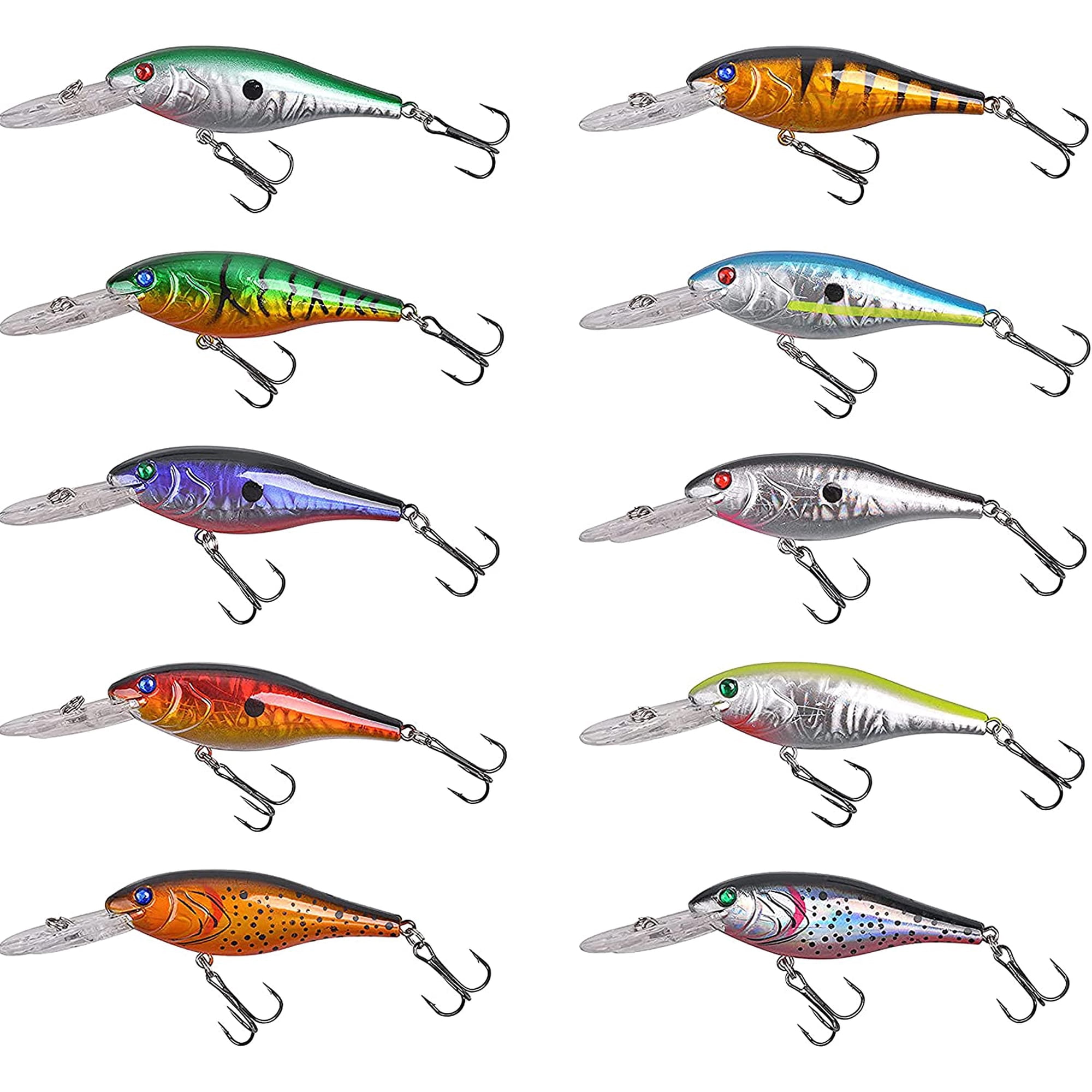 Topwater Fishing Lures Hard Bait Minnow Crankbait with Treble Hooks 3D Fishing Eyes Life-Like Swimbait 10pcs