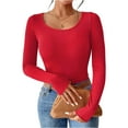 thumbnail image 2 of Women's Ribbed Long Sleeve T-Shirts Casual Crew Neck Slim Fit Shirt Soft Stretch Base Tops, 2 of 5
