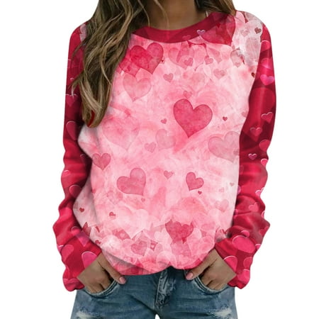 ZHOUCHANKIDS Women s Valentine s Day Print Casual Long Sleeve Pullover Sweatshirt Blouse Fashion Top A XXL